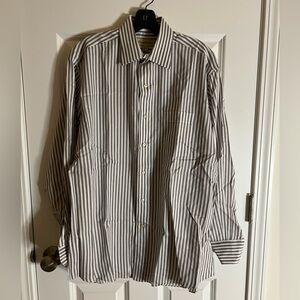 Tommy Bahama Men's Black and White Striped Dress Shirt